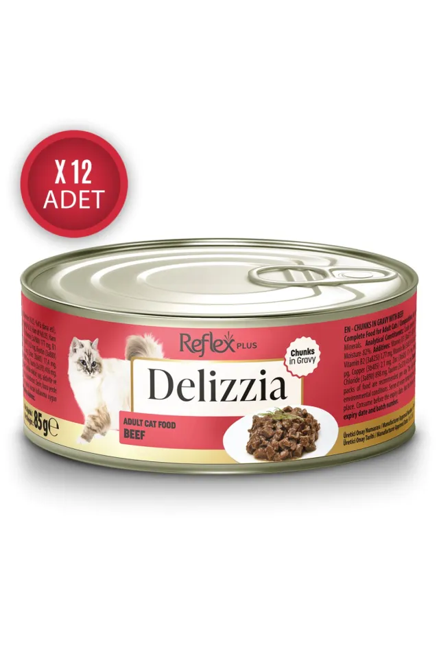 Delizzia Sos İçinde Parça Etli Dana Etli Yetişkin Kedi Maması 85g x 12 Adet