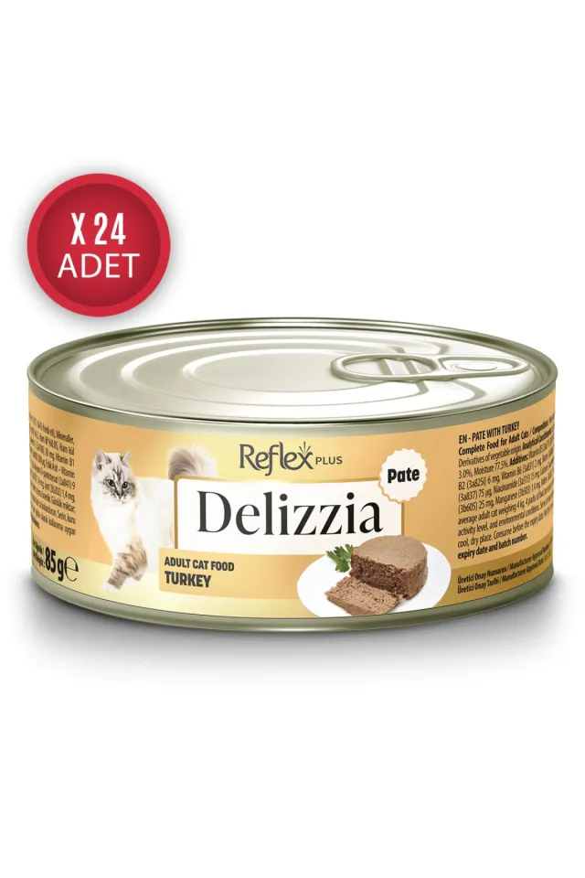 Delizzia Kıyılmış Hindi Etli Yetişkin Kedi Maması 85g x 24 Adet