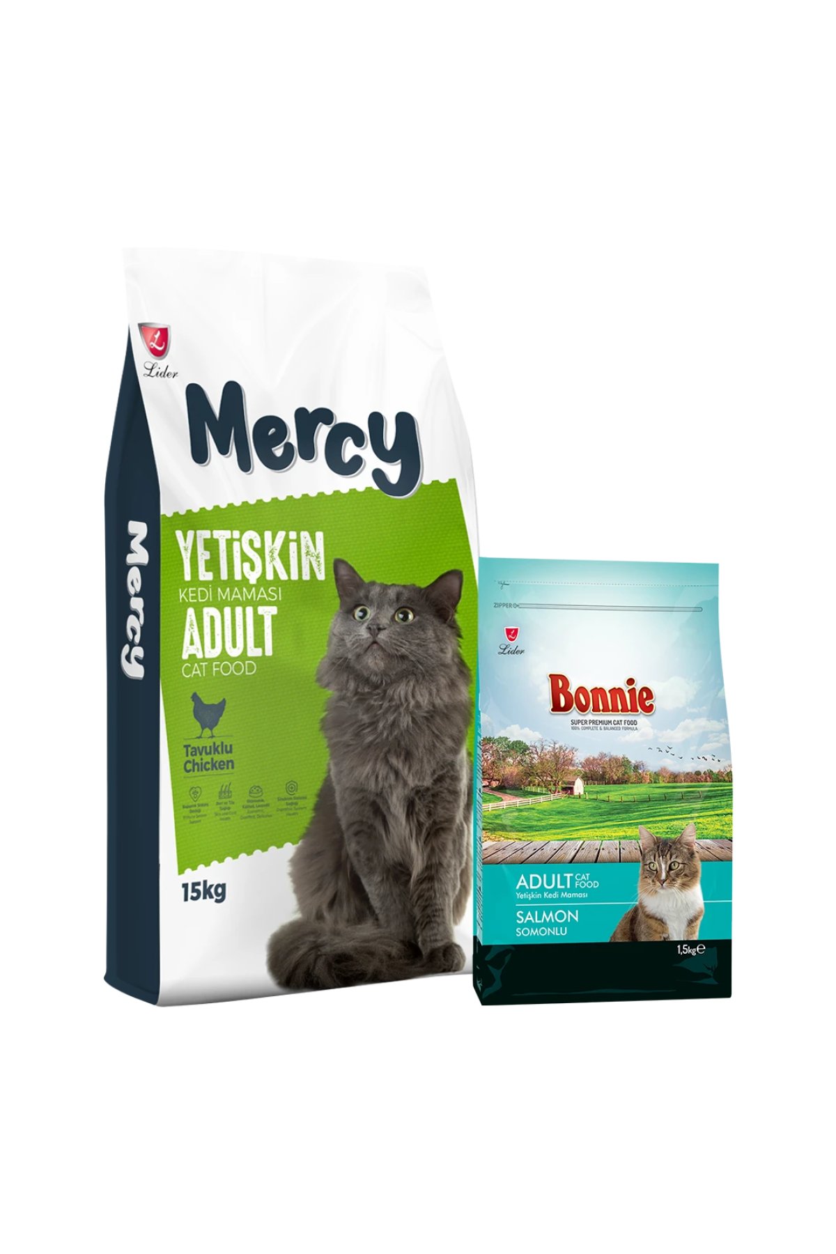 Tavuklu Yetişkin Kedi Maması 15 Kg + Bonnie Somonlu Yetişkin Kedi Maması 1,5 Kg