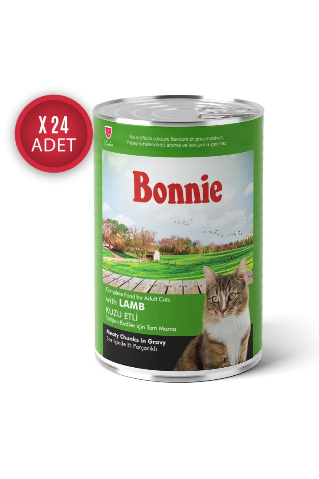 Kuzu Etli Sos İçinde Et Parçacıklı Kedi Konservesi 400g x 24 Adet