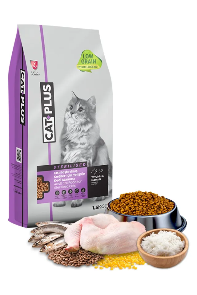Düşük Tahıllı Hipoalerjenik Tavuklu Hamsili Kısırlaştırılmış Kedi Maması 1,5 Kg