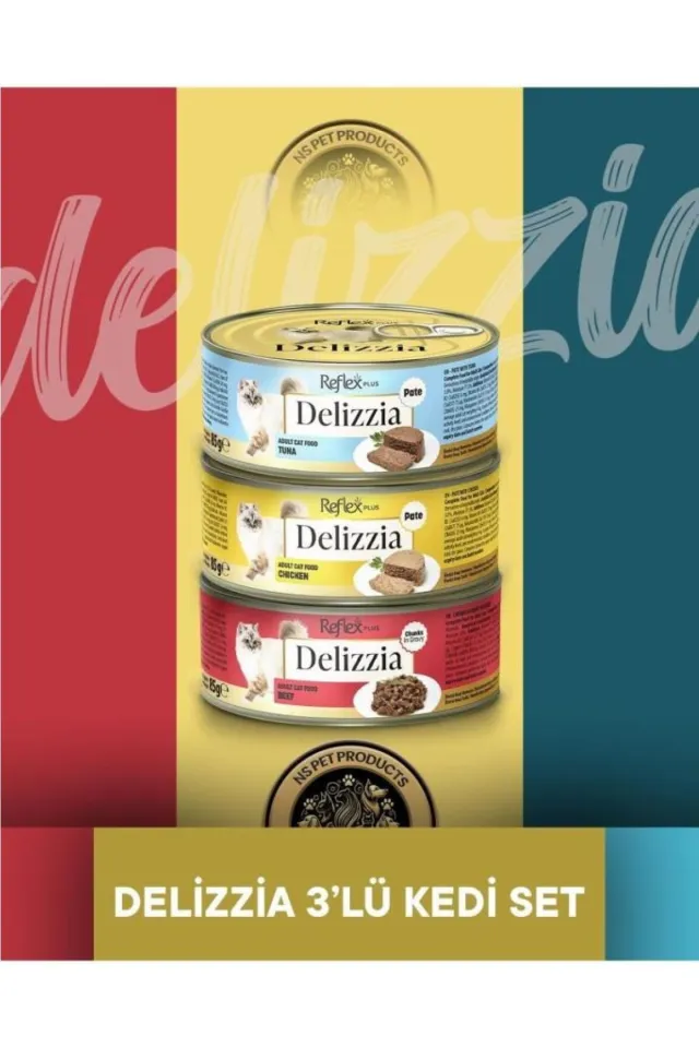Plus Delizzia Ton Balıklı Pate & Tavuklu Pate & Dana Etli Gravy Yetişkin Kedi Maması Seti 3x85gr