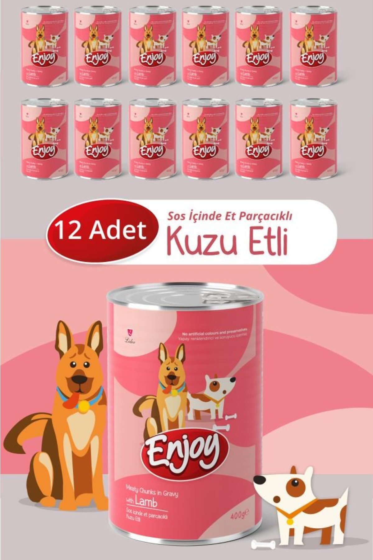 Kuzu Etli Köpek Konservesi Sos İçinde Et Parçacıklı 400 Gr x12