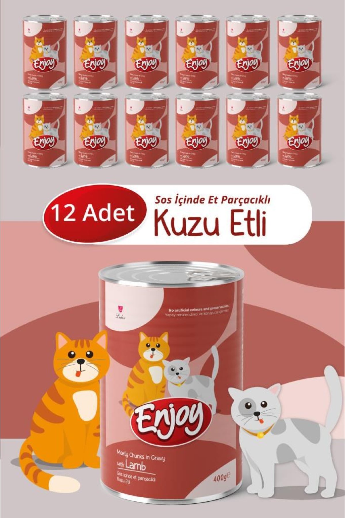 Kuzu Etli Kedi Konservesi Sos İçinde Et Parçacıklı 400 Gr x12