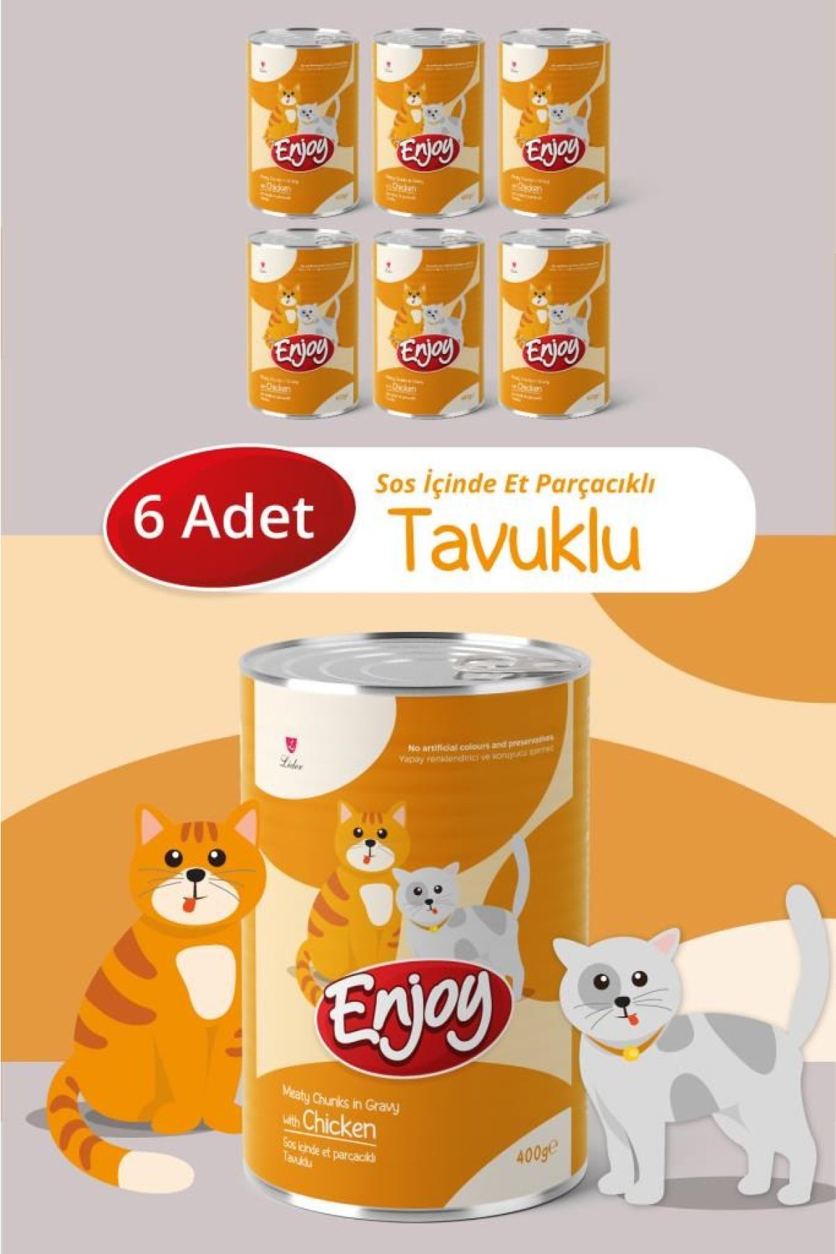 Tavuklu Kedi Konservesi Sos İçinde Et Parçacıklı 400 Gr x6