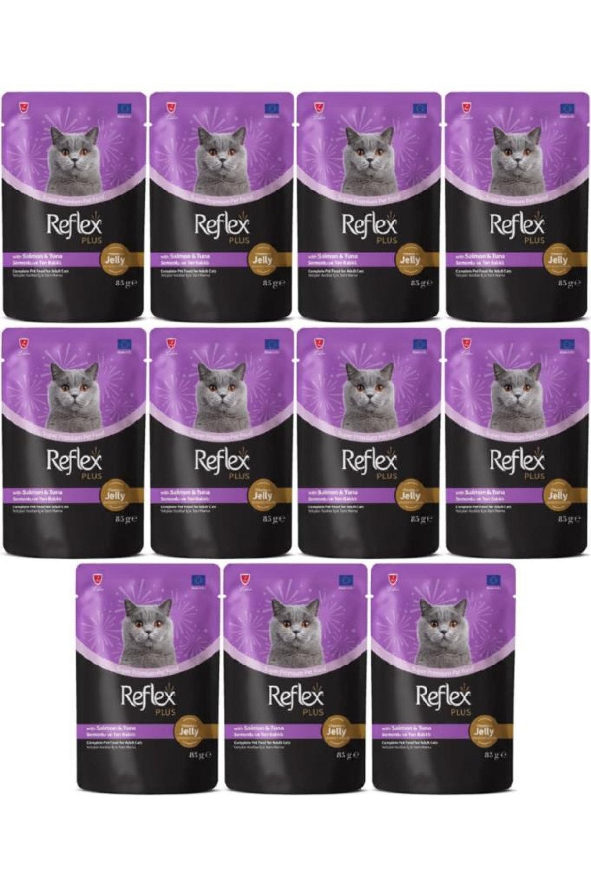 Plus Jöle İçinde Somonlu ve Ton Balıklı Yetişkin Kedi Konservesi 85gr - 11 Adet