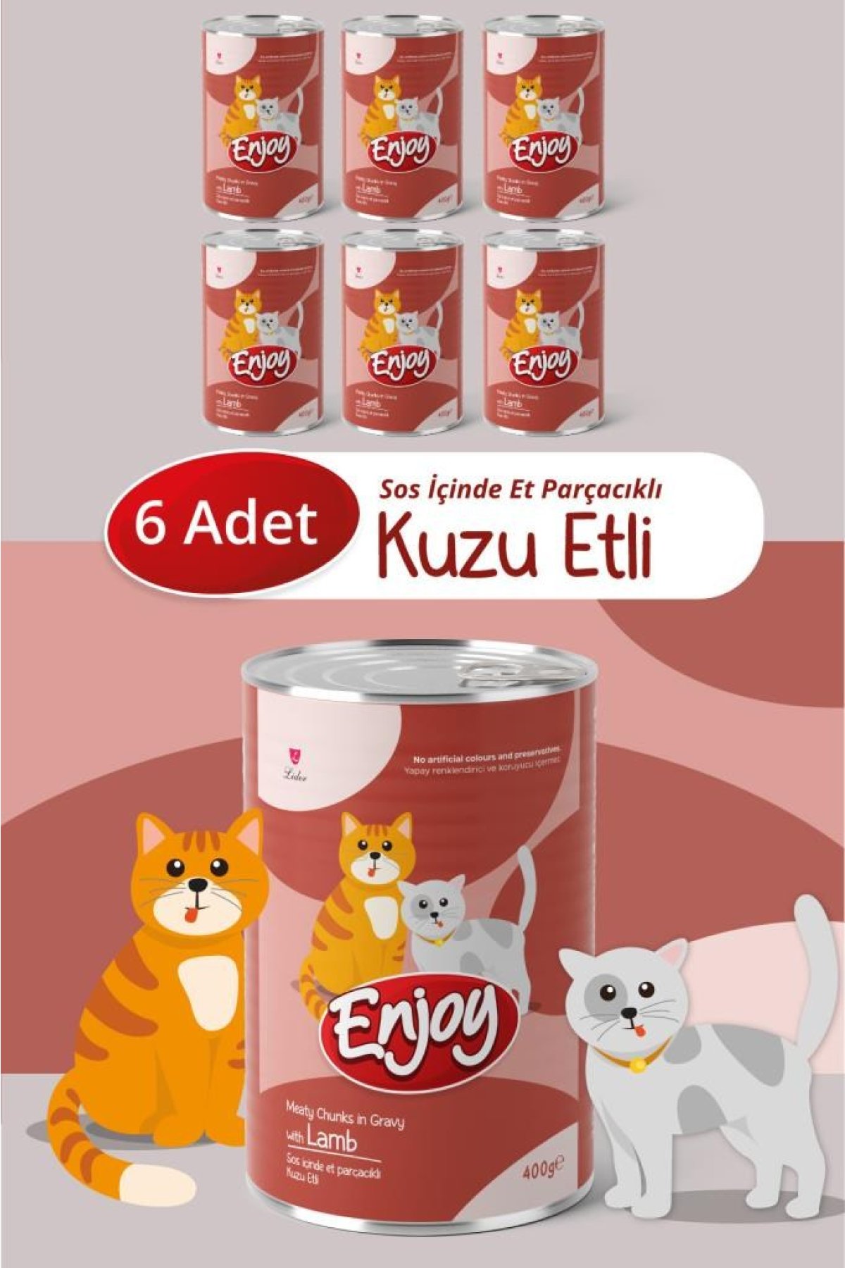 Kuzu Etli Kedi Konservesi Sos İçinde Et Parçacıklı 400 Gr x6