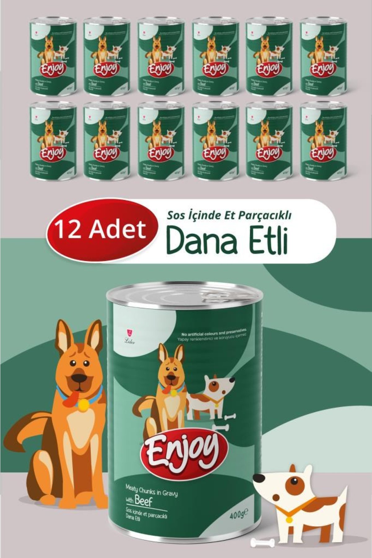 Dana Etli Köpek Konservesi Sos İçinde Et Parçacıklı 400 Gr x12