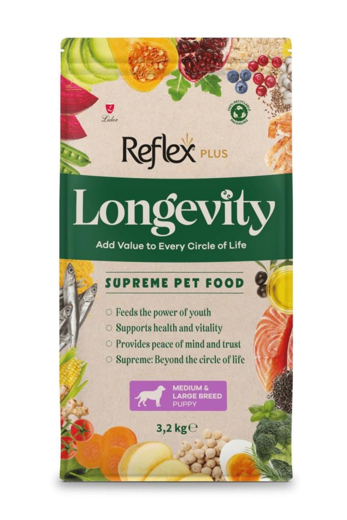 Plus Longevity Orta ve Büyük Irk Yavru Köpek Maması 3200g
