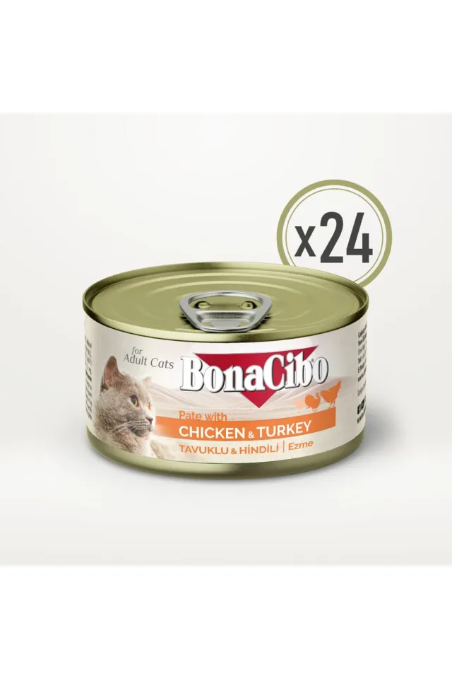 Ezme Tavuklu ve Hindili Yetişkin Kedi Yaş Maması 85 g x  24 Adet