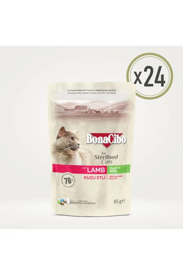 Jöleli Kuzu Etli Kısırlaştırılmış Kedi Pouch Yaş Maması 85 g  x  24 Adet
