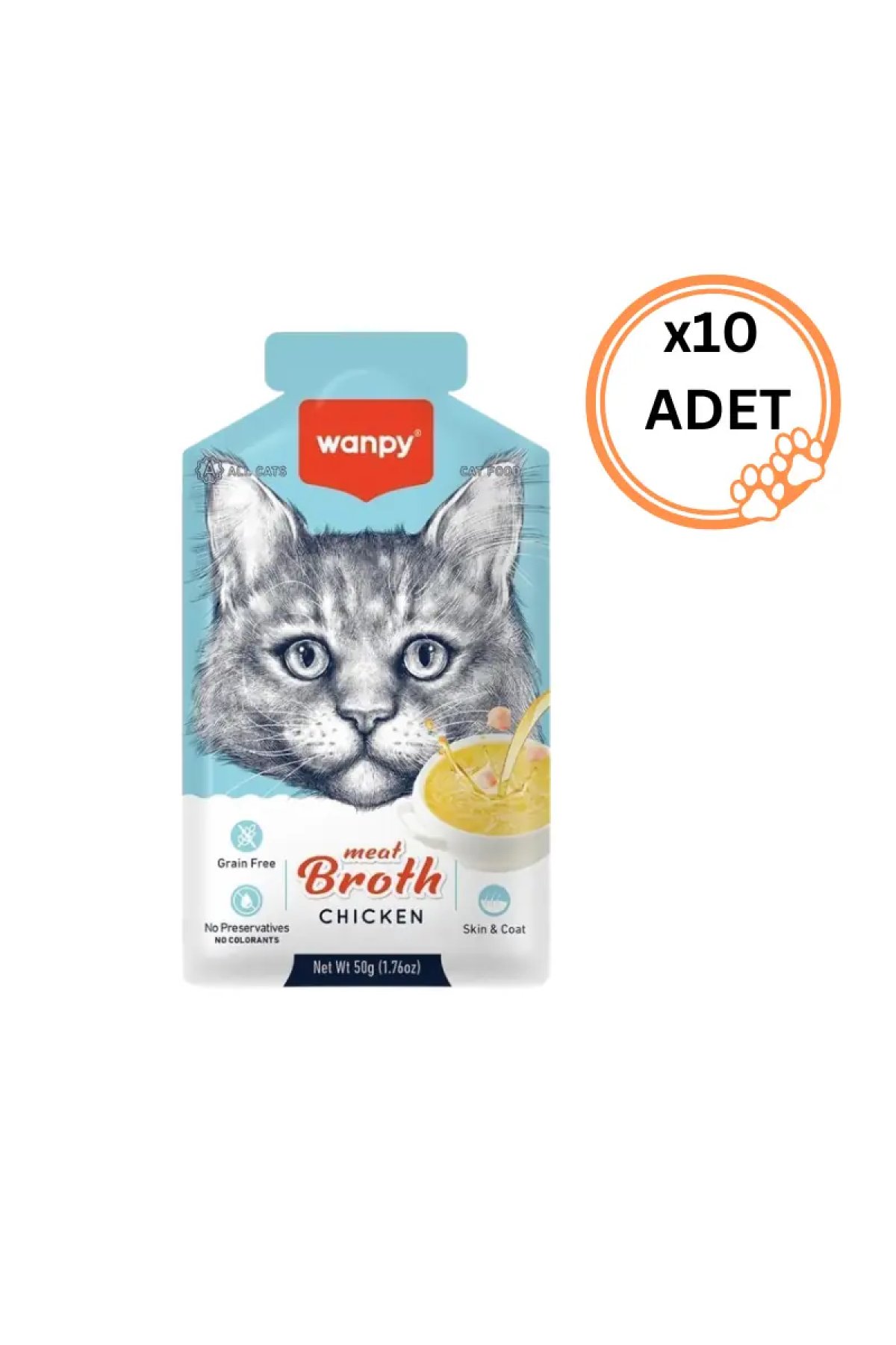 10 ADET  Wanpy Kediler için Tavuk Eti Çorbası 50 gr x10