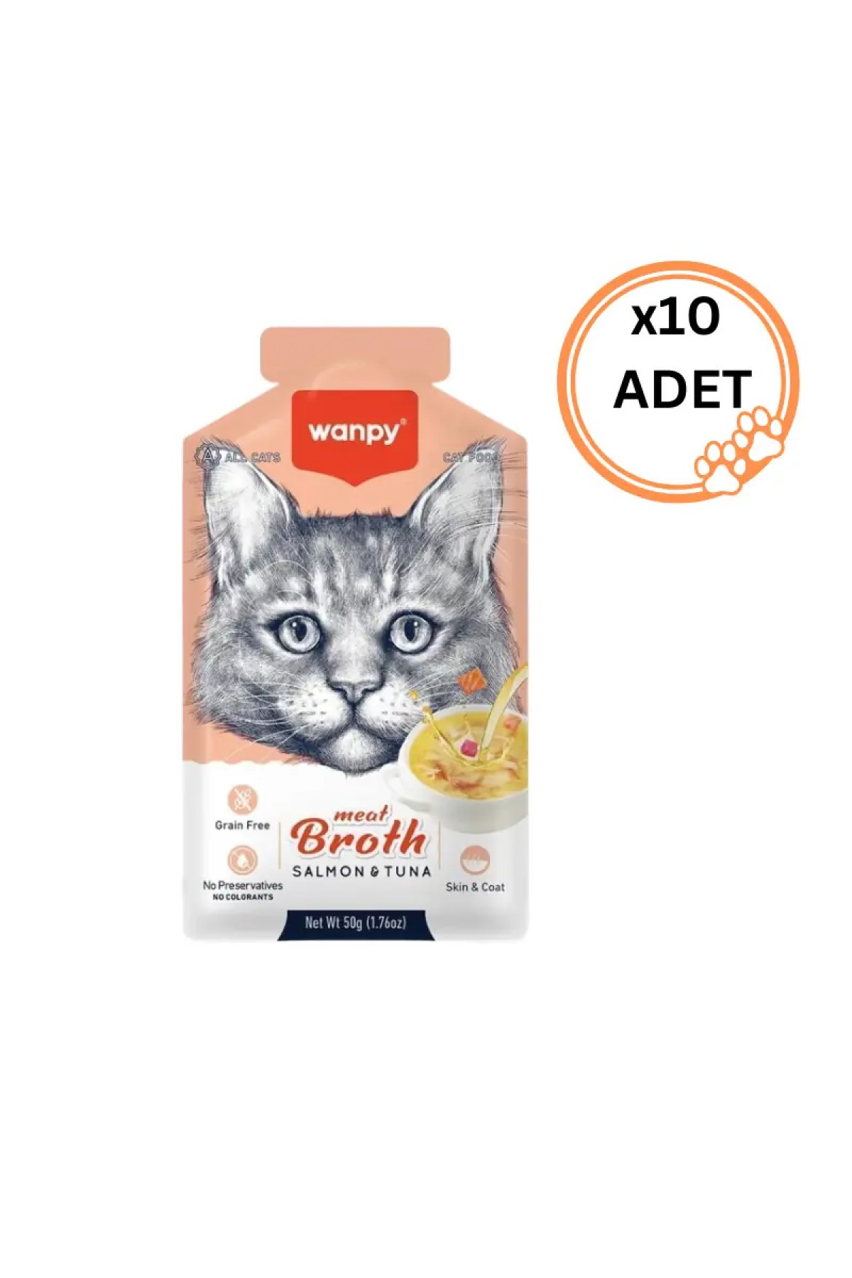 10 ADET Wanpy Kediler için Somon & Ton Balığı Eti Çorbası 50 gr x10