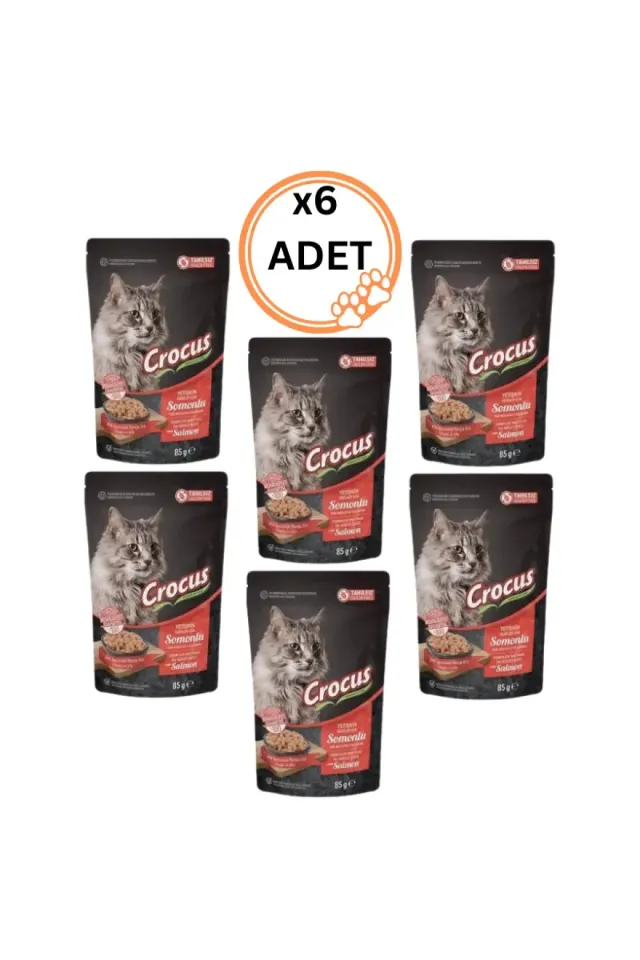 6 ADET Crocus Pouch Tahılsız Jöleli Somonlu Kedi Konservesi 85 gr x6