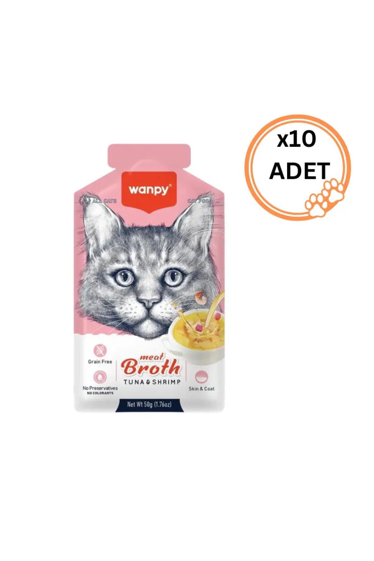 10 ADET Wanpy Kediler için Karidesli ve Ton Balıklı Çorba 50 gr x 10