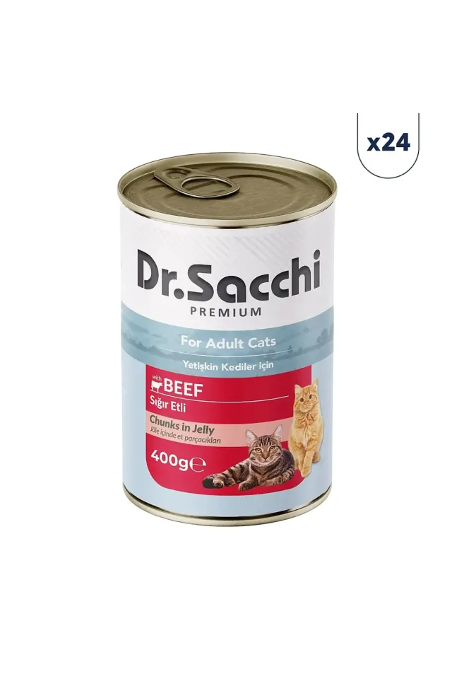 Jöle İçinde Et Parçalı Sığır Etli Yetişkin Kedi Konservesi 400 gr 24'lü
