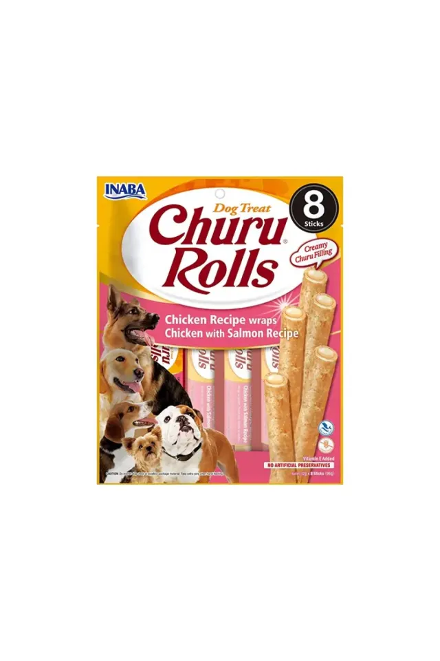 Churu Rolls Sticks Tavuk Sargılı ve Somonlu Köpek Ödül Maması 8x12gr