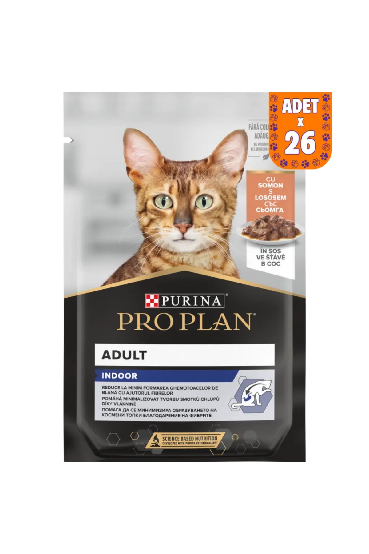 İndoor Sos İçerisinde Somonlu Yetişkin Kedi Yaş Maması Pouch 85 Gr 26 Adet