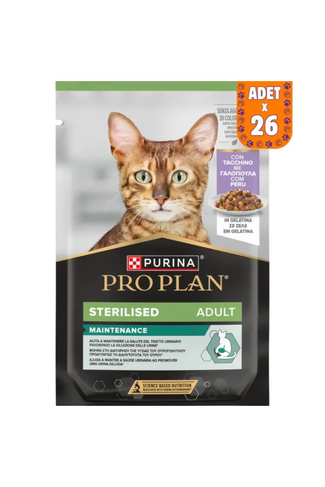Sterilised Jöle İçerisinde Hindi Etli Kısırlaştırılmış Kedi Yaş Maması Pouch 85 Gr 26 Adet