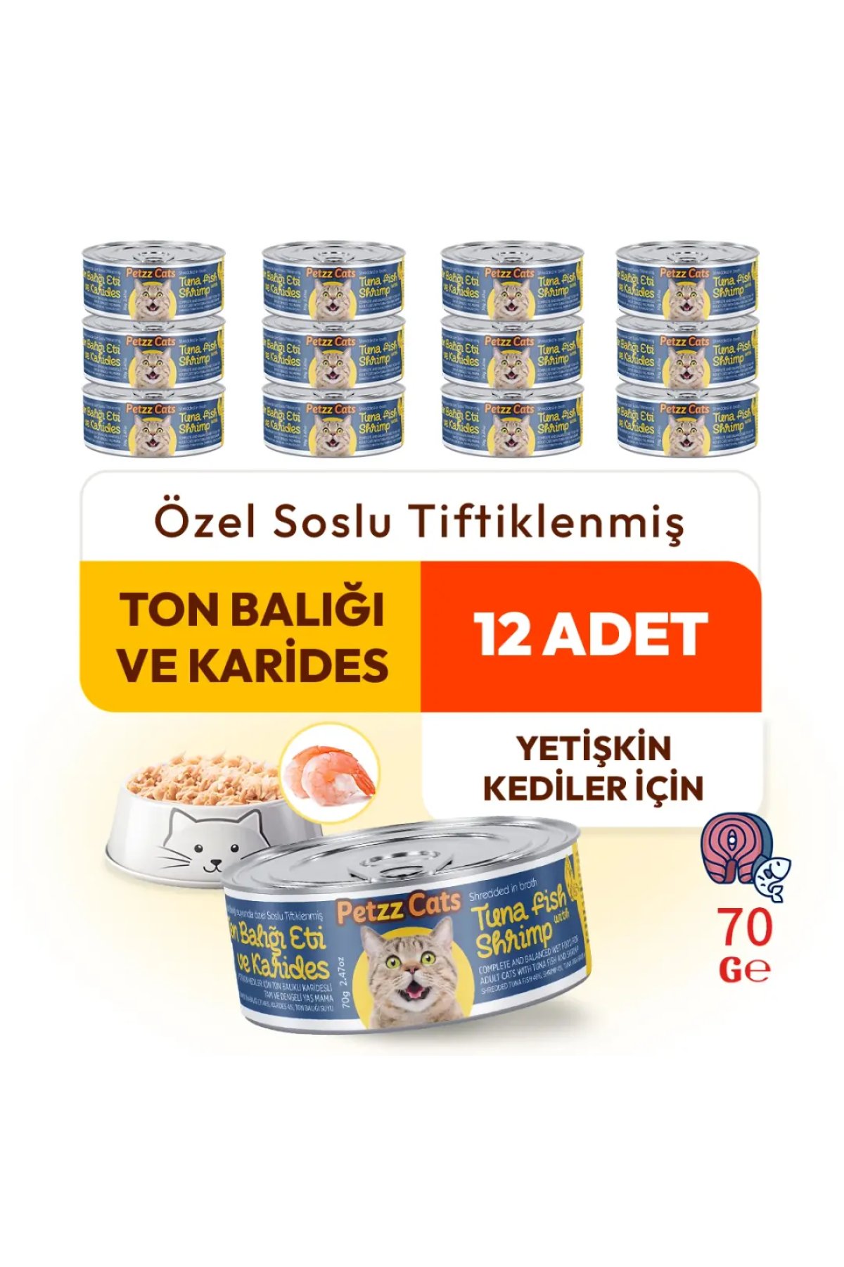 Ton Balığı & Karides Konserve Kedi Maması 70 Gr 12 Adet