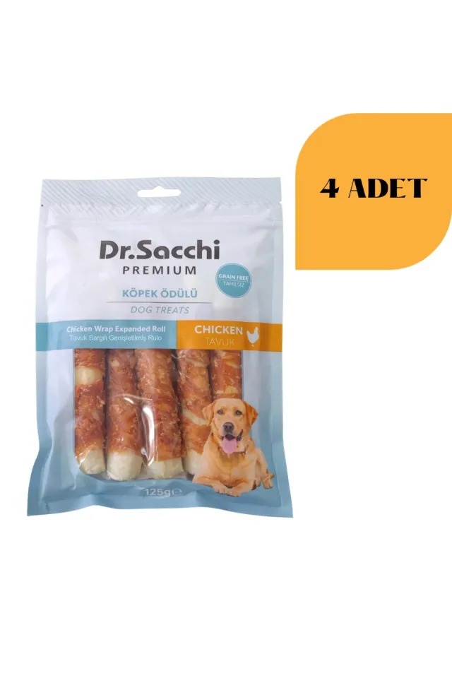 Tavuk Sargılı Sığır Derisi Sütlü Rulo Kemik Köpek Ödülü 125 g x 4 Adet