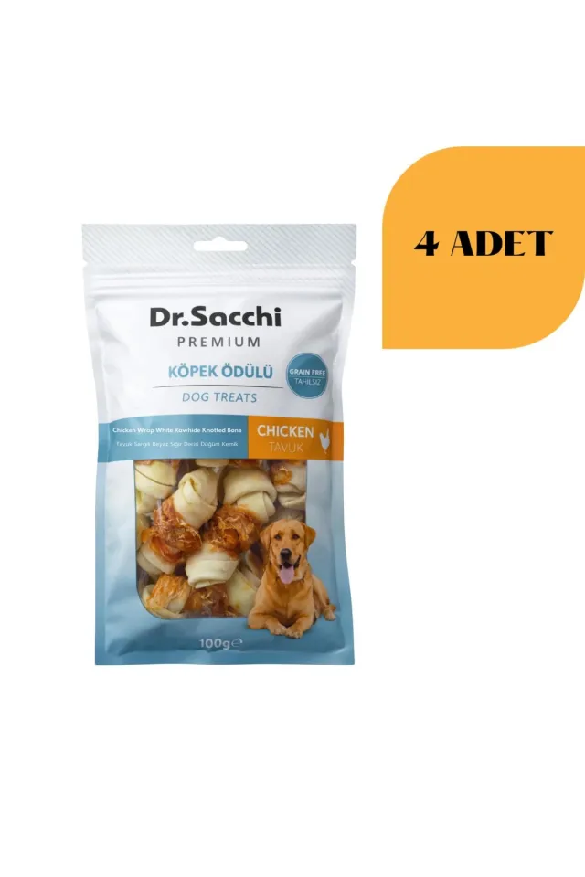 Tavuk Sargılı Sığır Derisi Sütlü Düğüm Kemik Köpek Ödülü 100 g x 4 Adet