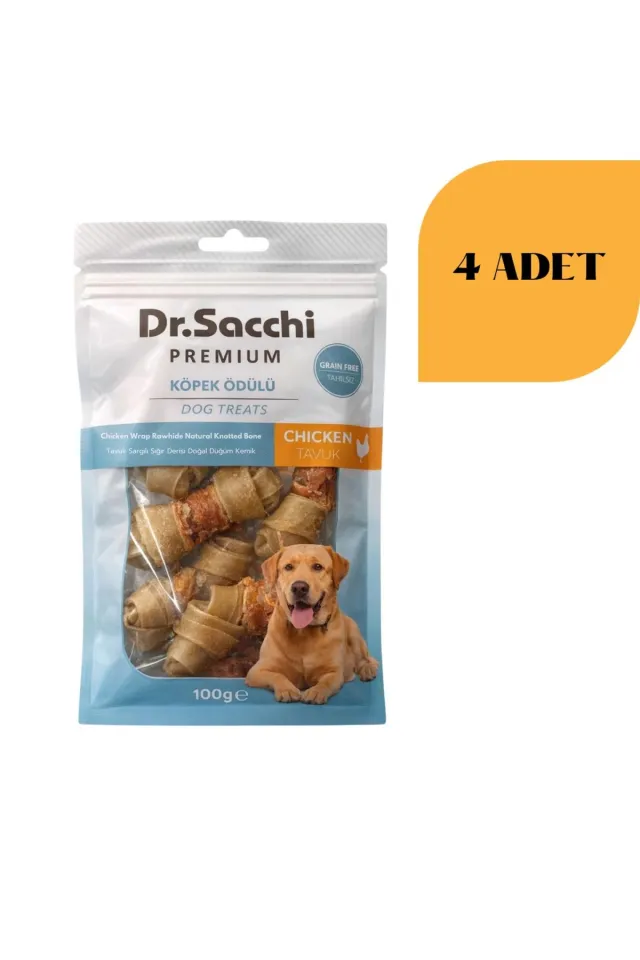 Tavuk Sargılı Sığır Derisi Doğal Düğüm Kemik Köpek Ödülü 100 g x 4 Adet
