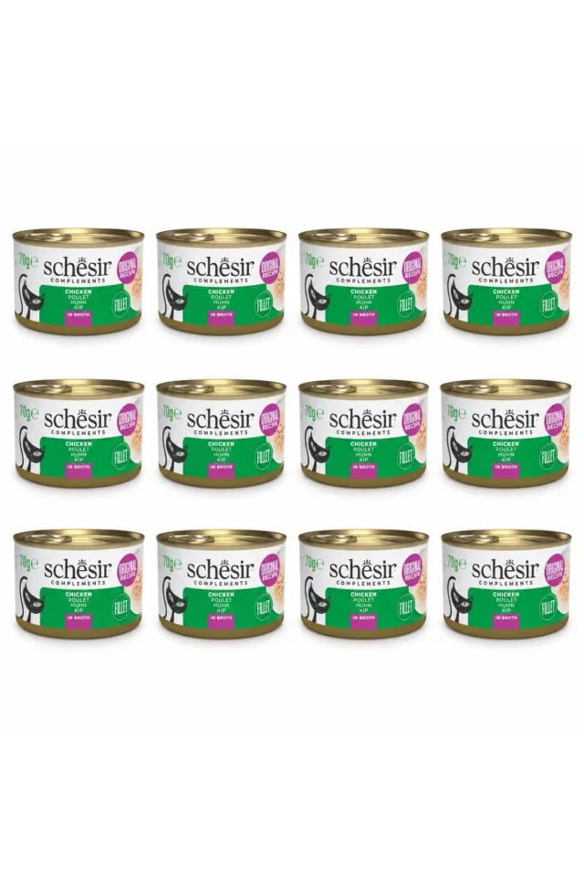 Tavuk Filetolu Pişirme Suyunda Yetişkin Kedi Konservesi 70 g (12 Adet)