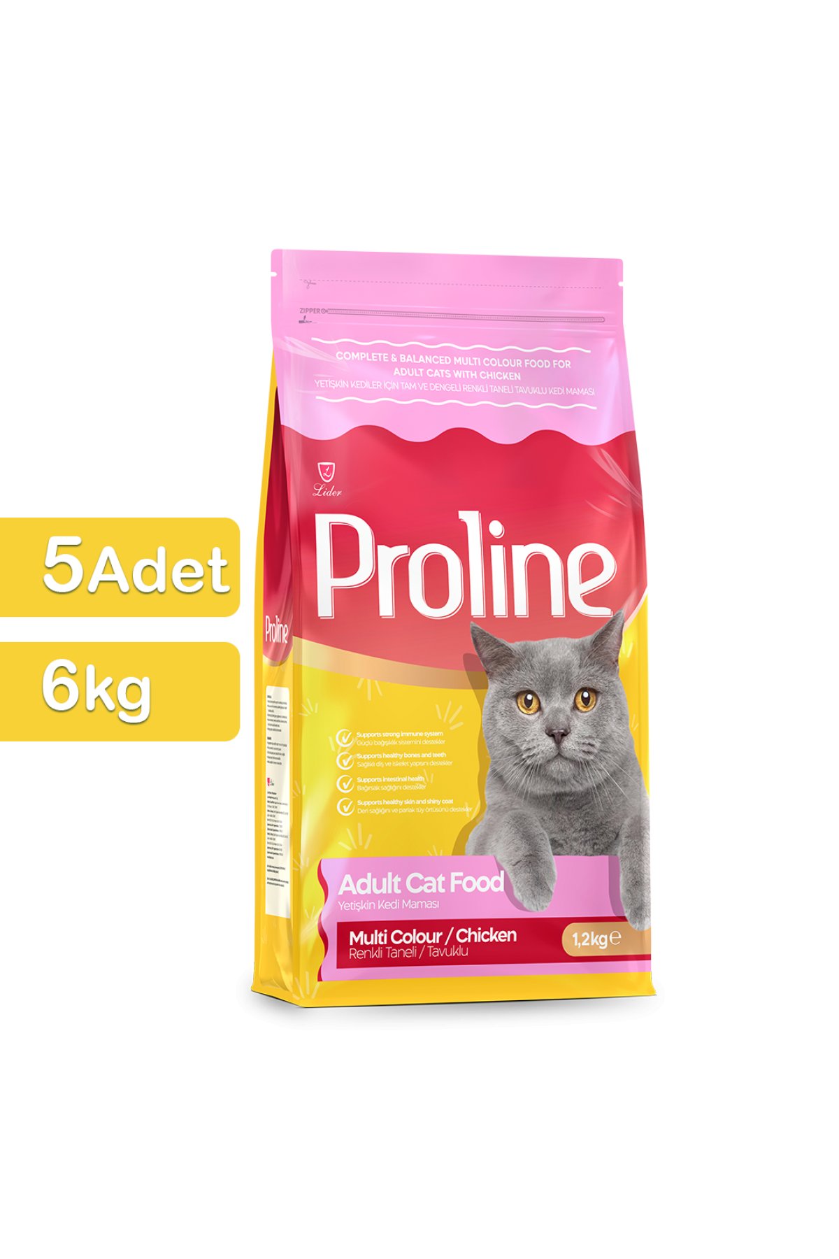 Renkli Taneli Tavuklu Yetişkin Kedi Maması 1,2 Kg x 5 Adet