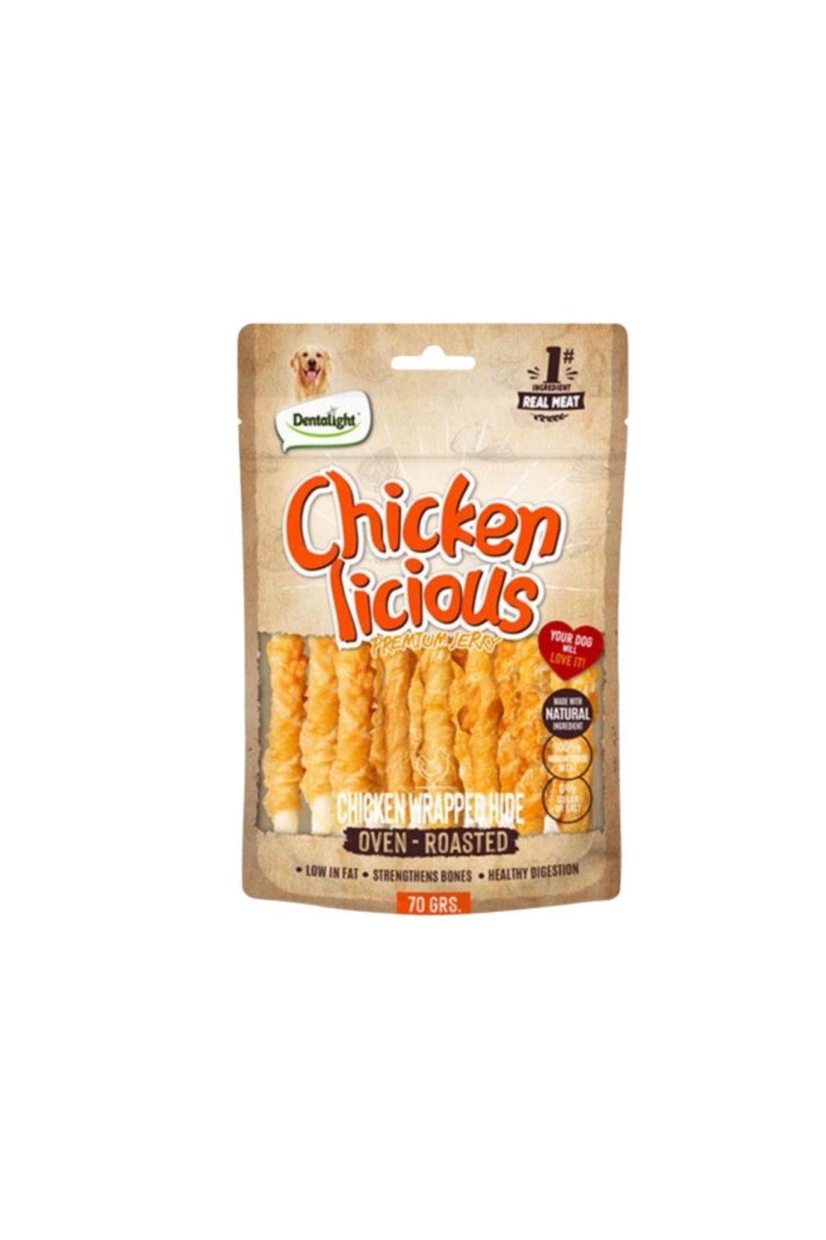 Dentalight Chicken Licious Kurutulmuş Tavuklu Deri Sarma Köpek Ödül Maması 70gr