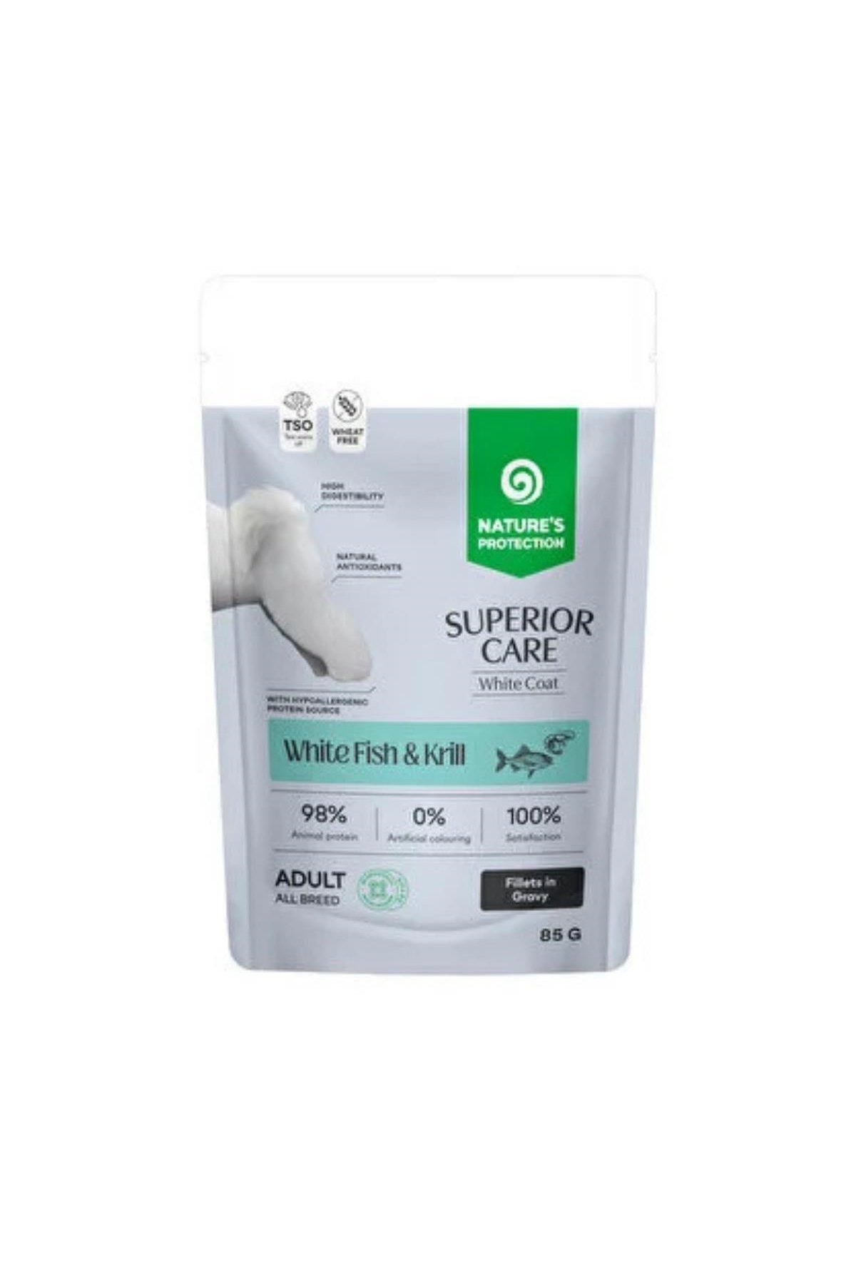 Nature's Protection Superior Care Beyaz Tüylü Köpekler İçin Beyaz Balıklı & Krilli Sos İçinde Yaş Köpek Maması 85g