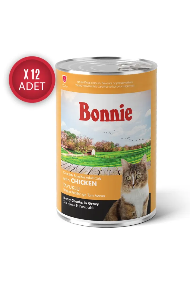 Tavuklu Sos İçinde Et Parçacıklı Yetişkin Kedi Konserve Yaş Mama 400 Gr x 12 Adet