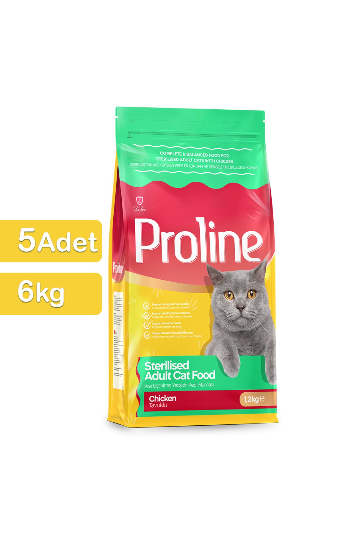 Tavuklu Kısırlaştırılmış Yetişkin Kedi Maması 1,2 Kg x 5 Adet