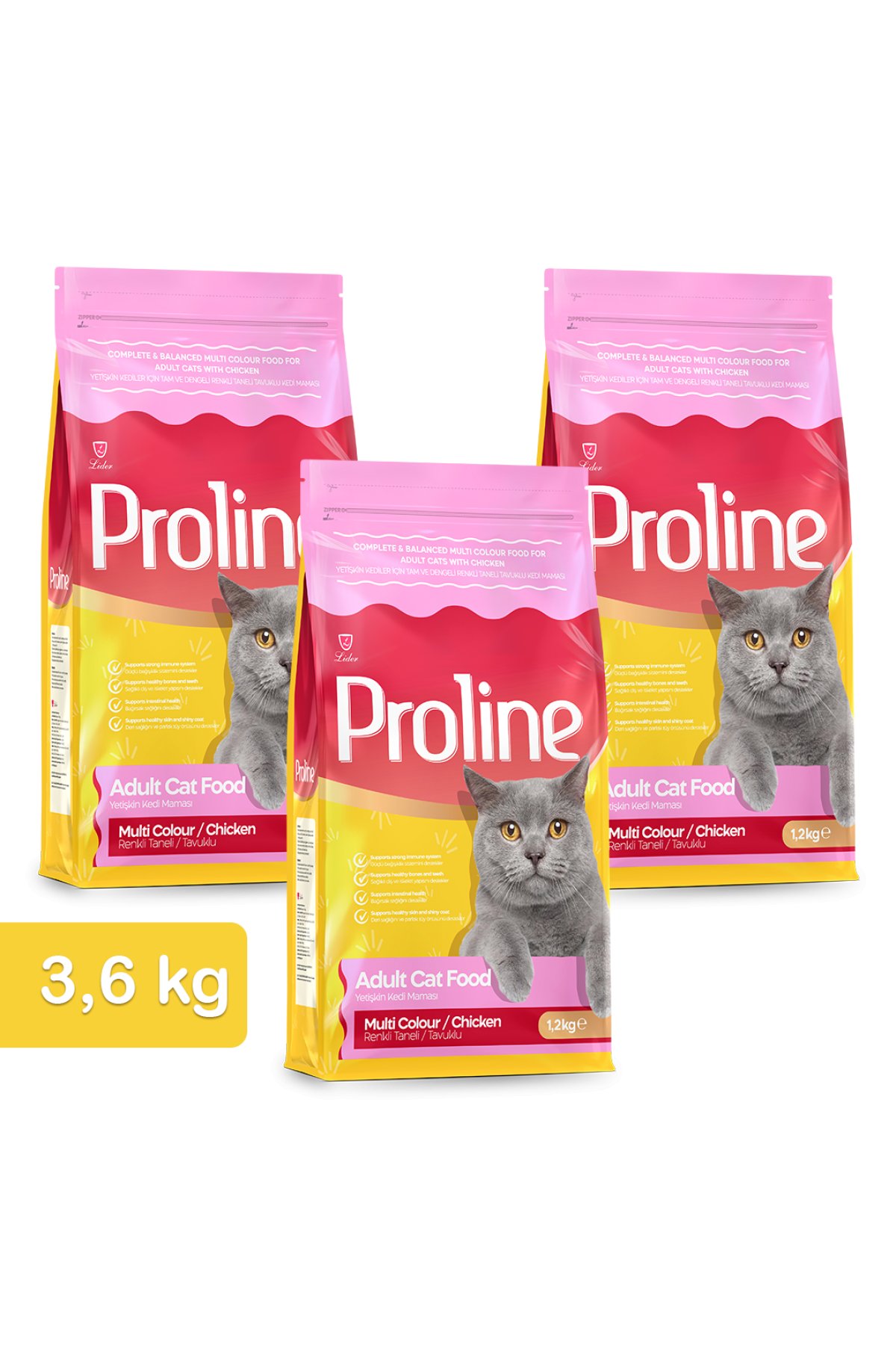 Renkli Taneli Tavuklu Yetişkin Kedi Maması 1,2 Kg x 3 Adet