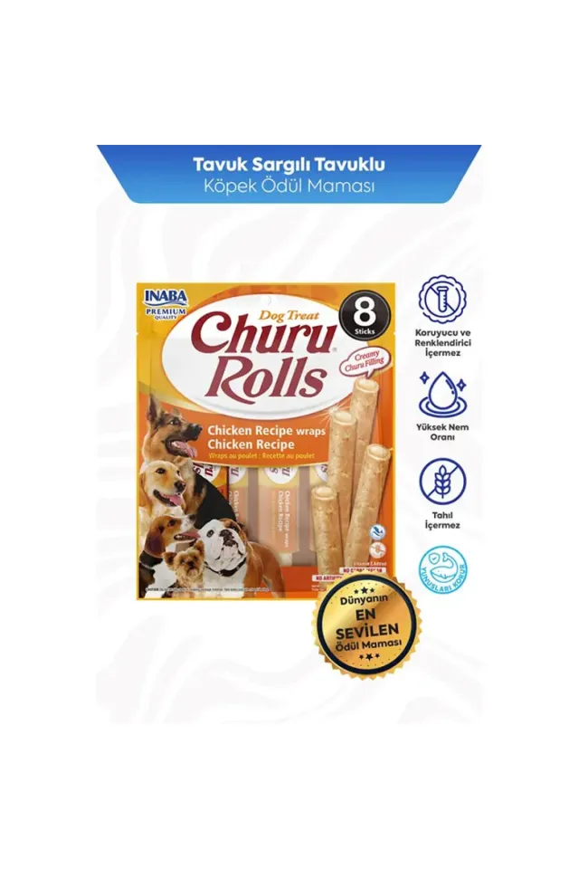 Churu Rolls Tavuklu Çubuk Köpek Ödül Maması 12gr (8 Adet)