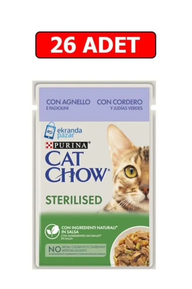 Cat Chow Sterilised Kuzu Etli Ve Yeşil Fasulyeli Kısırlaştırılmış Kedi Yaş Maması 85gr 26 Adet Pouch